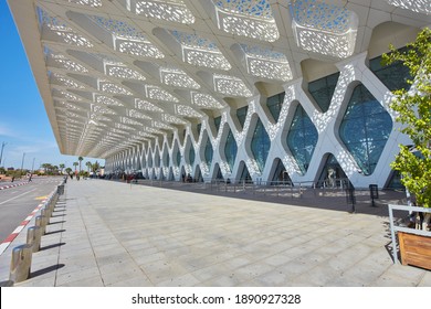 MARRAKESH, MOROCCO - FEBRUARY 15, 2017: Front Modern Facade Of Aeroport Marrakech Menara In Tensift-El Haouz Region.