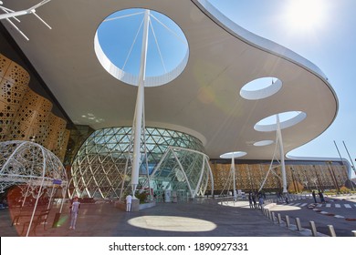 MARRAKESH, MOROCCO - FEBRUARY 15, 2017: Front Modern Facade Of Aeroport Marrakech Menara In Tensift-El Haouz Region.