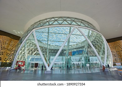 MARRAKESH, MOROCCO - FEBRUARY 15, 2017: Front Modern Facade Of Aeroport Marrakech Menara In Tensift-El Haouz Region.