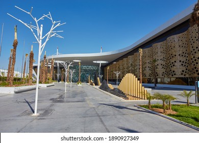 MARRAKESH, MOROCCO - FEBRUARY 15, 2017: Front Modern Facade Of Aeroport Marrakech Menara In Tensift-El Haouz Region.