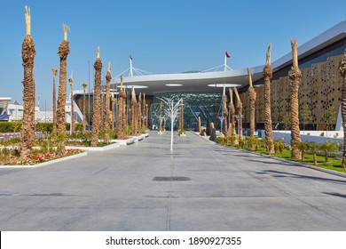 MARRAKESH, MOROCCO - FEBRUARY 15, 2017: Front Modern Facade Of Aeroport Marrakech Menara In Tensift-El Haouz Region.