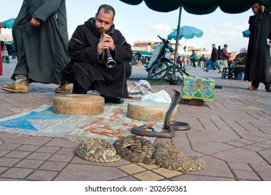 MARRAKESH, MOROCCO - JANUARY 27: Snake Charmer At Djemaa El Fna Square. January 27, 2010 In Marrakesh, Morocco