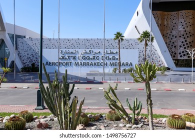 Marrakesh, Morocco - May 26, 2019 - Modern Facade Of Aeroport Marrakech Menara In Tensift-El Haouz Region.