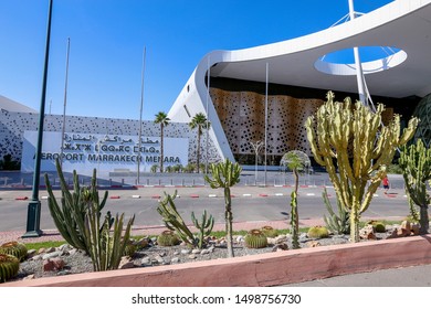 Marrakesh, Morocco - May 26, 2019 - Modern Facade Of Aeroport Marrakech Menara In Tensift-El Haouz Region.