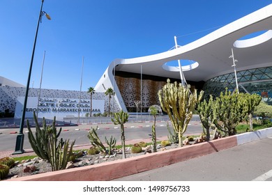 Marrakesh, Morocco - May 26, 2019 - Modern Facade Of Aeroport Marrakech Menara In Tensift-El Haouz Region.