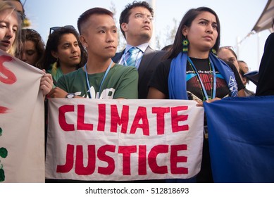 MARRAKESH, MOROCCO - NOVEMBER 9: International youth climate justice activists at the COP22 UN climate conference in Marrakesh, Morocco, react to the U.S. presidential election, November 9, 2016.