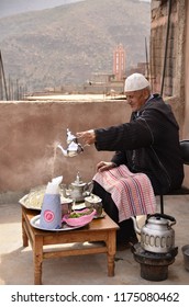 Marrakesh/Morocco - March 24 2016:  A Berber Man Pouring Traditional Mint Tea