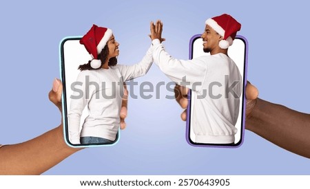 Similar – Image, Stock Photo Happy Couple exchanging affectionate gestures near Christmas tree at home