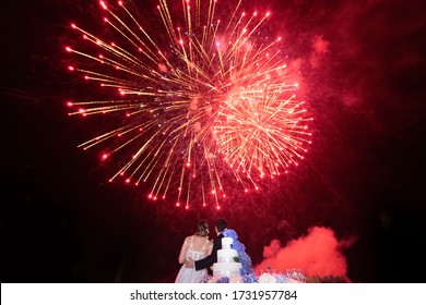 Married Couple Watching The Fireworks