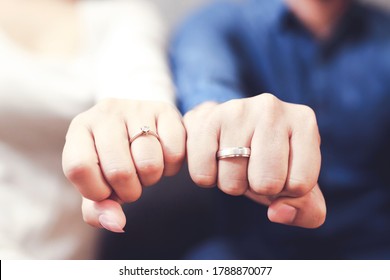 married wed couple holds hands and shows off her wedding rings. lover valentine day concept. - Shutterstock ID 1788870077