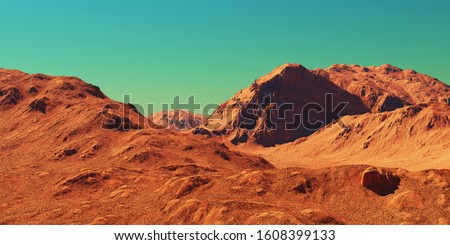 Mars landscape, 3d render of imaginary mars planet terrain