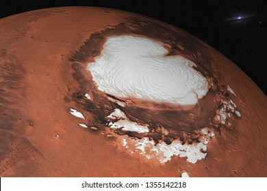 Mars planet of solar system North Pole closeup in the space. Ice water on Mars. Elements of this image were furnished by NASA