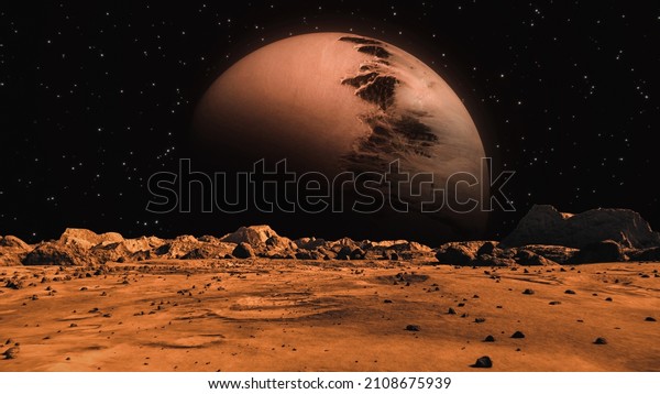A mars
planet surface and a big planet
background