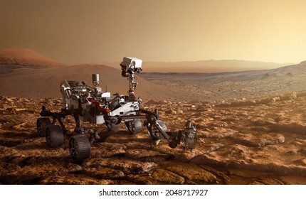  Mars Rover Is Exploring Surface Of Mars. Rover Mission Mars Exploration Of Red Planet. Space Exploration, Science Concept. .Elements Of This Image Furnished By NASA.