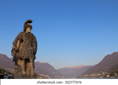 Mars Statue On Villa Olmo Garden, Como Lake