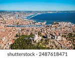 Marseille aerial panoramic view. Marseille is the second largest city of France.