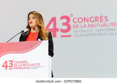 Marseille, France - 07 09 2022: Marlene Schiappa, Secretary Of State For The Social And Solidarity Economy And Associative Life, At The Mutualité Française Congress In September 2022 In Marseille.