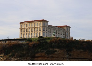Marseille, France - 12 29 2021 : The Pharo Palace, built in the 19th century, exterior view, city of Marseille, Bouches du Rhône department, France