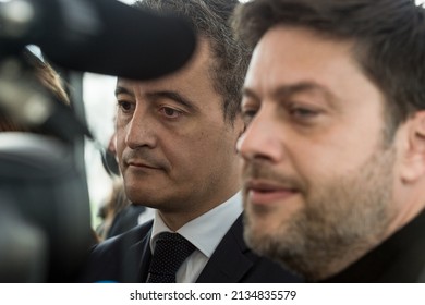 Marseille, France - 12 March 2022: Gerald Darmanin (left) And Benoit Payan (right) During Press Conference