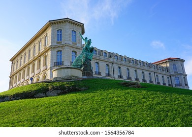 MARSEILLE, FRANCE -15 NOV 2019- View of the landmark Palais du Pharo, a historic Second Empire palace built for Napoleon III located on a clifftop above the Vieux Port in Marseille, France.