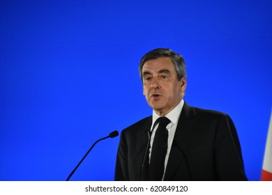 Marseille, France - April 14, 2017 : French presidential election candidate for the right-wing Les Republicains (LR) party Francois Fillon gives a speech during a campaign rally
