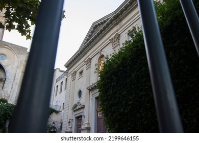 Marseille, France. August, 2022. Main Facade Of A Classical Building Close To Notre-Dame-des-Accoules Church Complez, View Trough A Bars