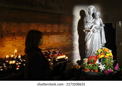 Marseille. France. Bouche-du-Rhone.  04.11.2022. Virgin and Child in the crypt of the Basilica of Notre Dame de la Garde