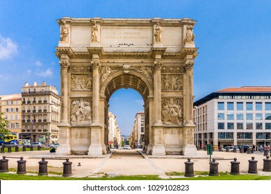 Marseille, France, June 10, 2017: Porte Royale - triumphal arch in Marseille, France. Built in 1784 - 1839
