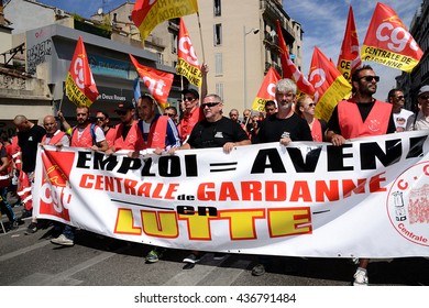 Marseille, France - June 14, 2016 : Thousands of protesters march during a demonstration against the French government and planned labor law reforms