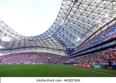 MARSEILLE, FRANCE - JUNE 21, 2016: Panoramic View Of Stade Velodrome Stadium During The UEFA EURO 2016 Game Ukraine V Poland