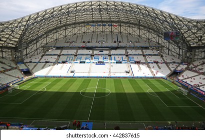 MARSEILLE, FRANCE - JUNE 21, 2016: Panoramic View Of Stade Velodrome Stadium Before The UEFA EURO 2016 Game Ukraine V Poland