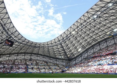 MARSEILLE, FRANCE - JUNE 21, 2016: Panoramic View Of Stade Velodrome Stadium Before The UEFA EURO 2016 Game Ukraine V Poland