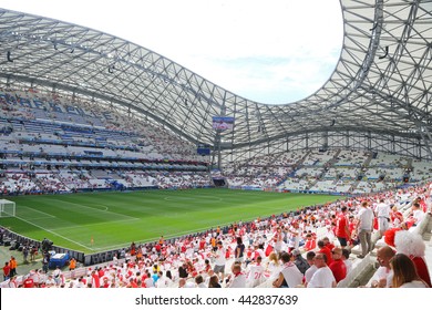 MARSEILLE, FRANCE - JUNE 21, 2016: Tribunes Of Stade Velodrome Before The UEFA EURO 2016 Game Ukraine V Poland