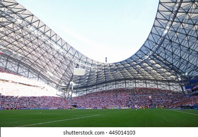 MARSEILLE, FRANCE - JUNE 21, 2016: Panoramic View Of Stade Velodrome Stadium During The UEFA EURO 2016 Game Ukraine V Poland