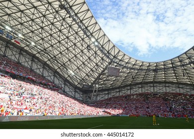 MARSEILLE, FRANCE - JUNE 21, 2016: Panoramic View Of Stade Velodrome Stadium Before The UEFA EURO 2016 Game Ukraine V Poland