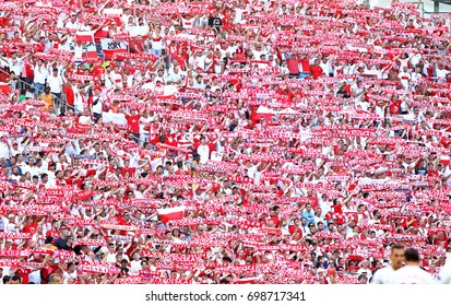 MARSEILLE, FRANCE - JUNE 21, 2016: Tribunes Of Stade Velodrome With Polish Supporters During UEFA EURO 2016 Game Ukraine V Poland. Poland Won 1-0