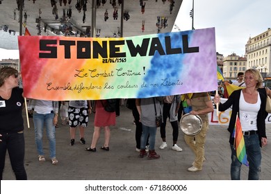 Marseille, France - June 28, 2017 : Rainbow March In Commemoration Of The Stonewall Riots