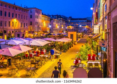 MARSEILLE, FRANCE, JUNE 8, 2017: Night View Of A Square Full Of Restaurants At Port Vieux Part Of Marseille, France
