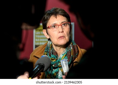 Marseille, France - March 16, 2022: Nathalie Arthaud, Trotskyite Candidate Of The Lutte Ouvriere Party For The French Presidential Election Is In A Meeting In Marseille.