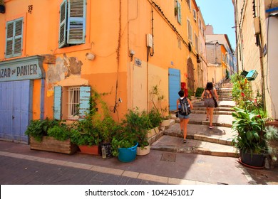 Marseille, France - May 8 2017 : Le Panier, Rue Des Moulins