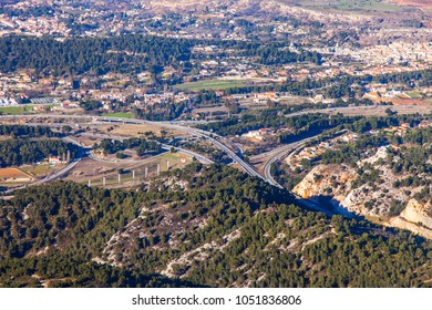 MARSEILLE, FRANCE, On March 2, 2018. Areas And A Road Outcome, Adjacent To The City, Are Visible From A Window Of The Plane Coming In The Land At The Airport