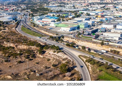 MARSEILLE, FRANCE, On March 2, 2018. Areas And A Road Outcome, Adjacent To The City, Are Visible From A Window Of The Plane Coming In The Land At The Airport