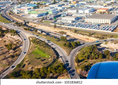 MARSEILLE, FRANCE, On March 2, 2018. Areas And A Road Outcome, Adjacent To The City, Are Visible From A Window Of The Plane Coming In The Land At The Airport