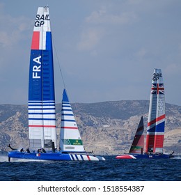 Marseille, France – September 20 21 & 22, 2019: Team France & Great Britain, during sailGP final World Series on september 20 21 & 22, 2019 in Marseille bay, France