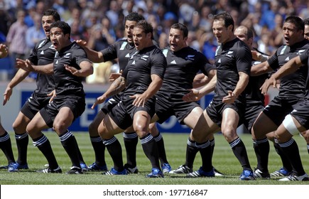 MARSEILLE, FRANCE-SEPTEMBER 08, 2007: nez zealand rugby team players playing the maori haka dance, before the rugby match Italy vs New Zealand, during the Rugby World Cup of France 2007, in Marseille.