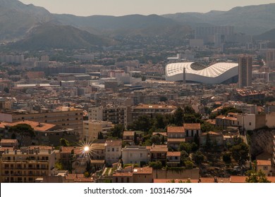 Marseille, Provence, France - June 17 2015 : View Over Marseille From Basilique Notre Dame De La Garde Including The Stade Vélodrome De Marseille