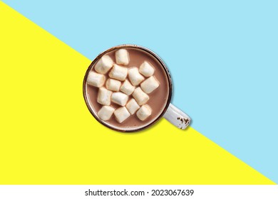 Marsh mellow over chocolate milk, flat lay concept isolated. - Shutterstock ID 2023067639