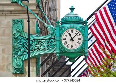 Marshall Field's Clock On State Street In Chicago
