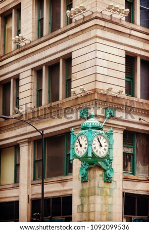 Marshall Field's clock on State Street in Chicago, USA