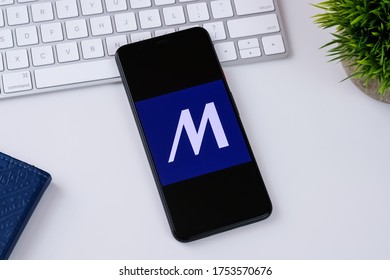 Marshalls Official app logo on a smartphone screen. Manhattan, New York, USA May 2, 2020.